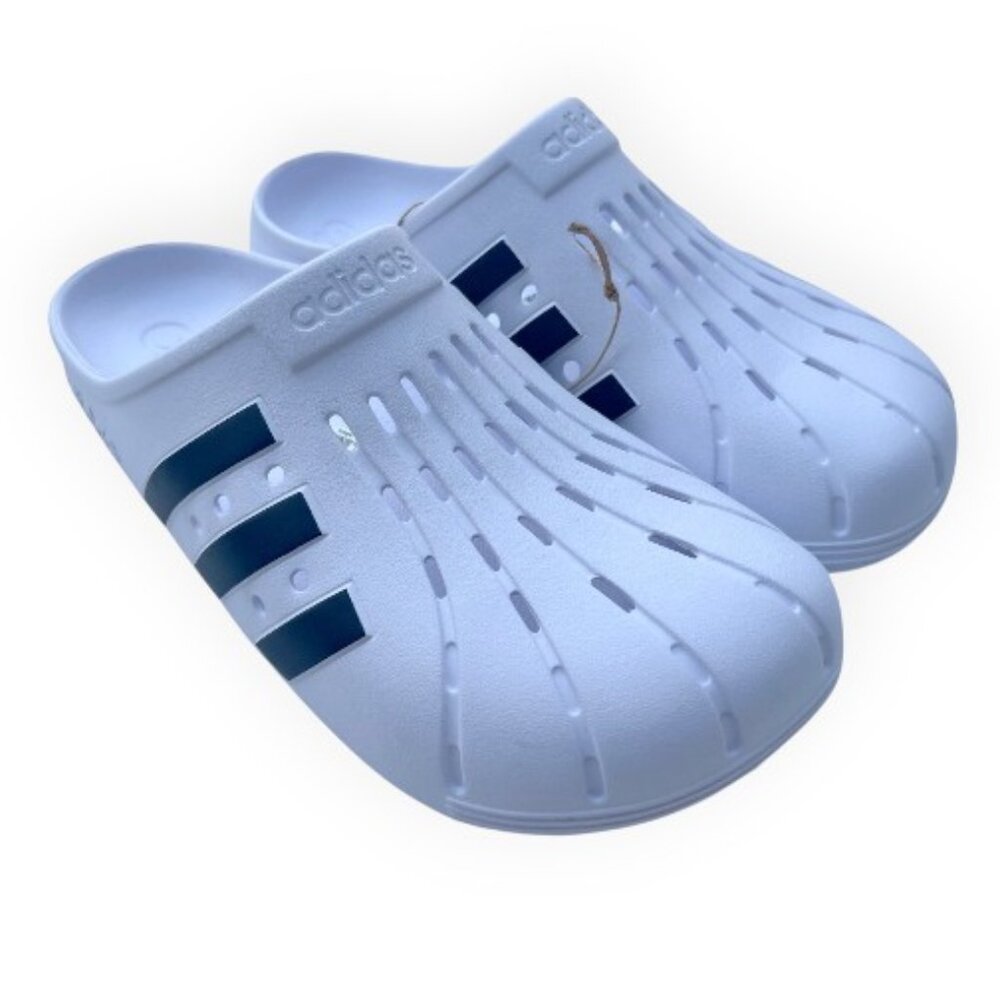 Adidas Mens 10 Adilette Clog White Black Sripe Slip On Lightweight Casual Shoe